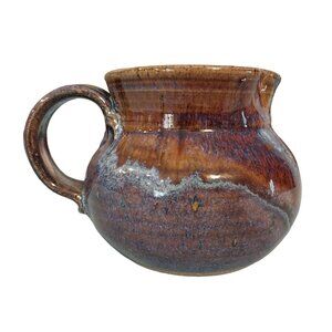 Signed Art Pottery Creamer Pitcher Hues of Purple and Brown